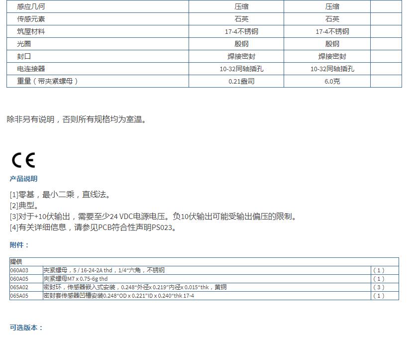 美***PCB高頻ICP?壓力傳感器113B24規格