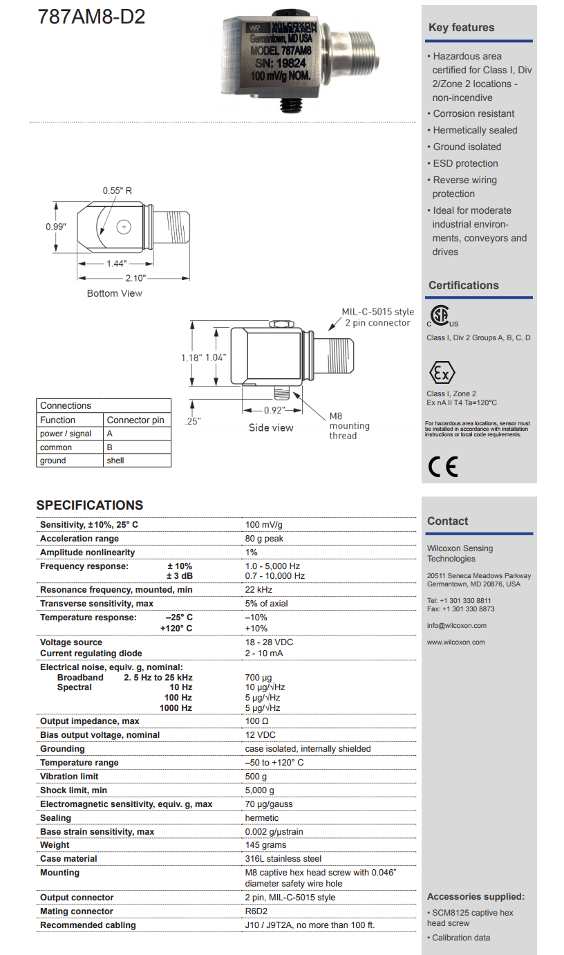 威爾康森標(biāo)通用加速度振動(dòng)計(jì)787A-M8-D2型技術(shù)參數(shù)