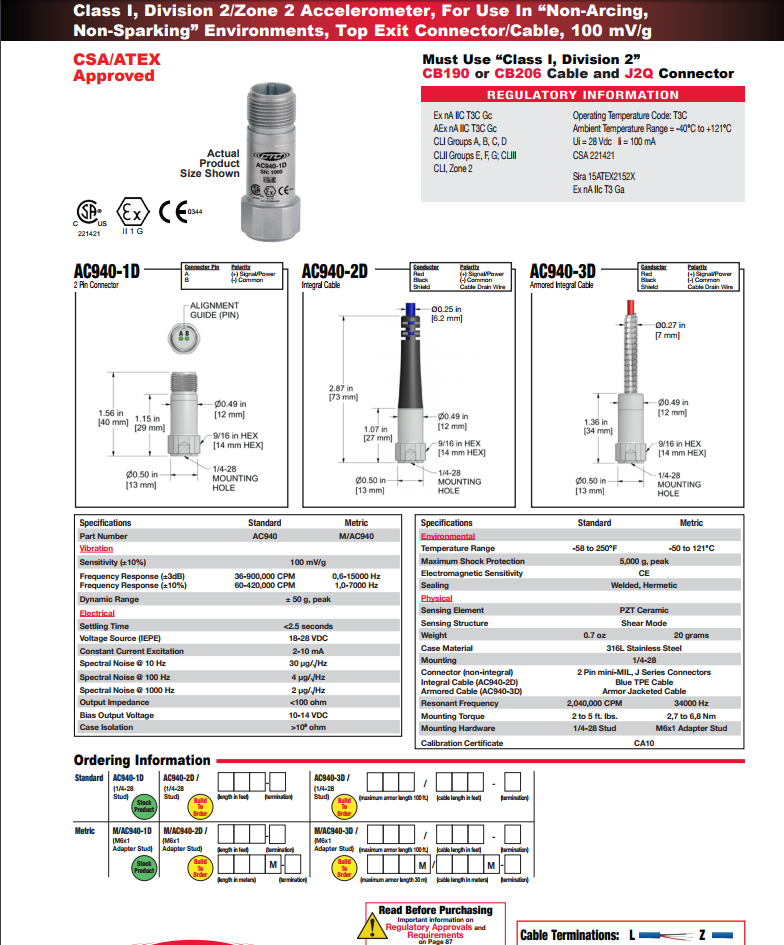 CTC防爆小型加速度振動傳感器技術參數
